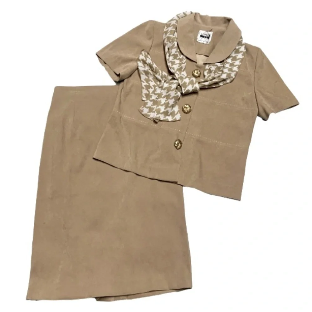 V🌺LESLIE FAY VTG. 2-PIECE FAUX SUEDE BLAZER/TOP WITH SCARF & SKIRT SET NWOT - Picture 14 of 16